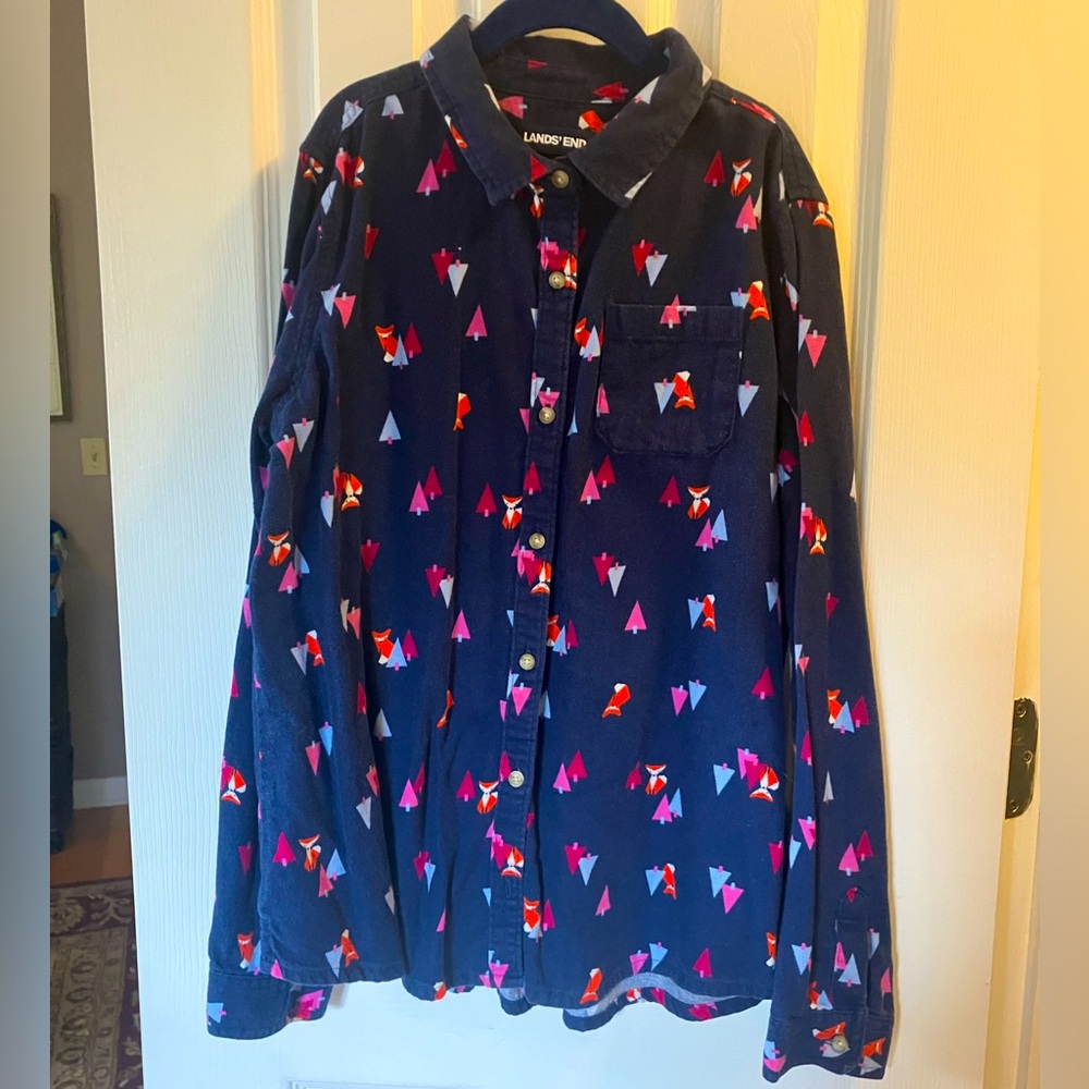 Lands' End Cotton Flannel Button-down Shirt Girls Sz L